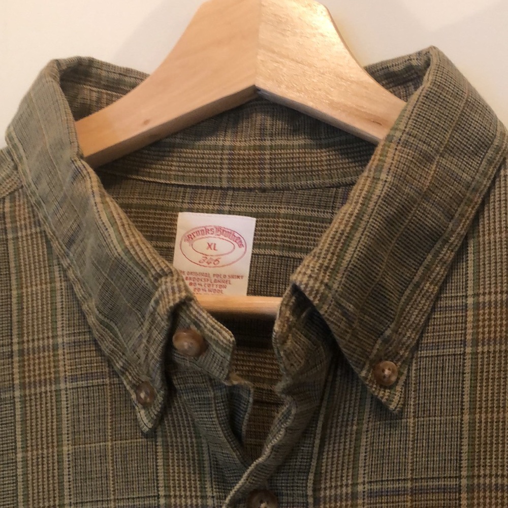 Cozy Olive Plaid Flannel - Brooks Brothers XL